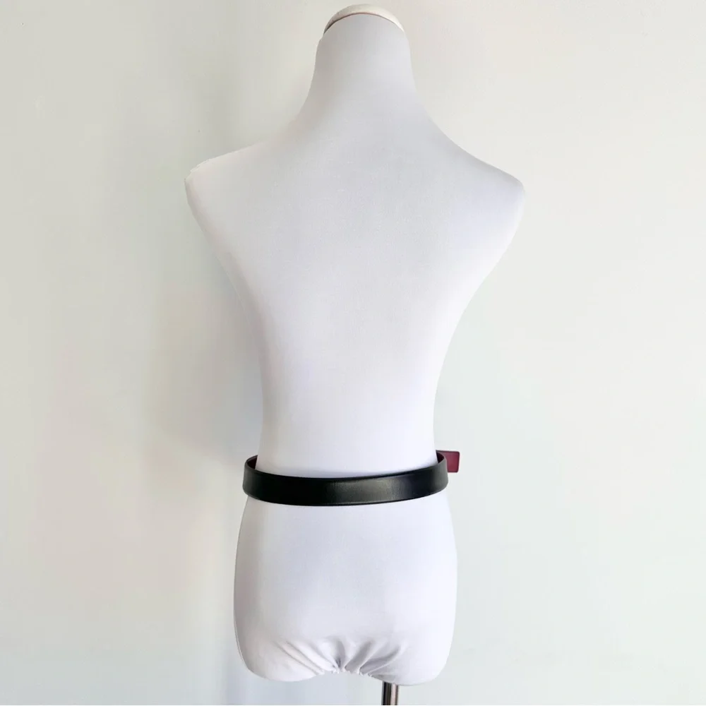 Anne Klein “AK” Black Genuine Leather Silver Lock Charm Rectangle Buckle Belt